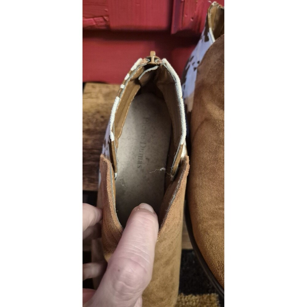 Pierre Dumas Size 10 Brown Faux Suede and Cow Print Ankle Booties 1.5" Heel - Picture 4 of 7